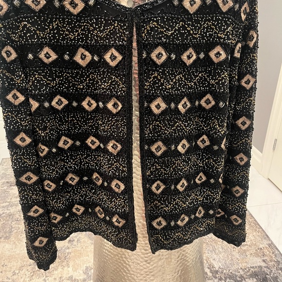 Vintage Pappel boutique evening beaded evening jacket black/silver 3X or 10-12 - Picture 7 of 16